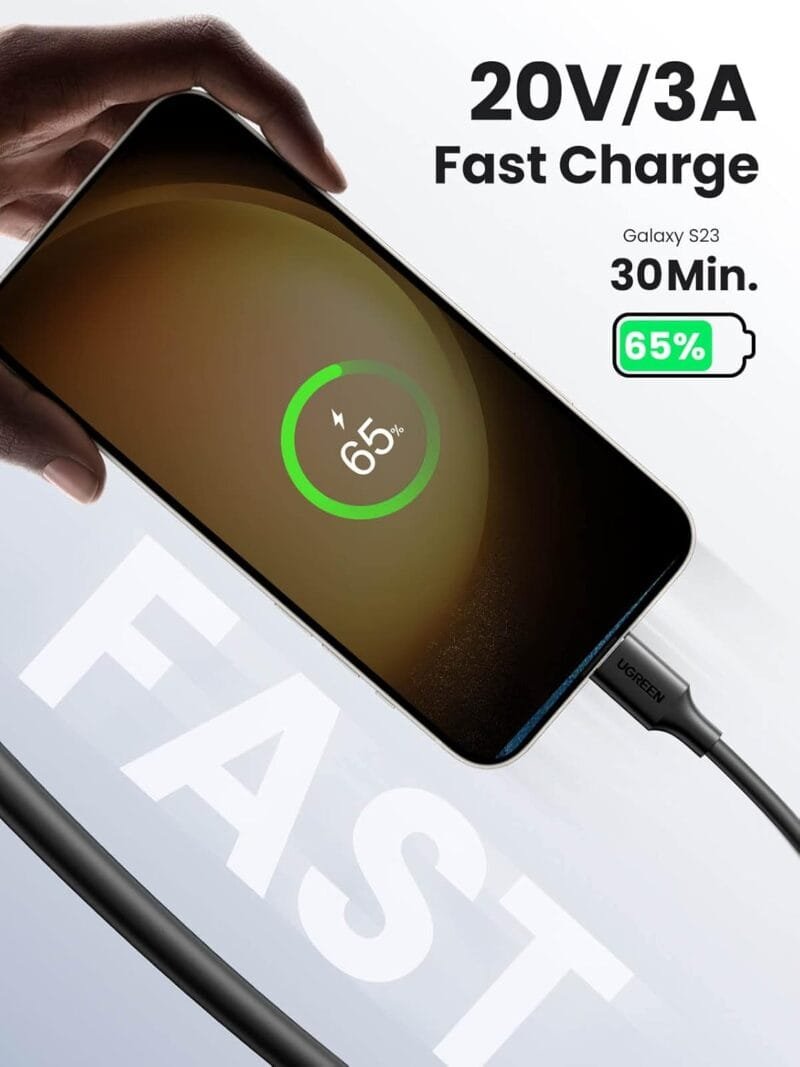 UGREEN 60W USB C To USB C Cable 1M, PD 3.0 3A Fast Charging Cord Type C Cable Compatible with iPhone 15 Series, MacBook Pro, iPad Pro, Samsung Galaxy S23/22/Z Fold/Z Flip, Google Pixel 7/6A,PS5,Switch - Image 3