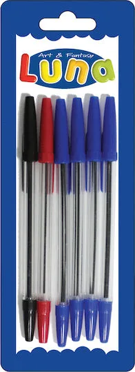 Luna Στυλό Ballpoint 0.7mm με Πολύχρωμο Mελάνι 6τμχ Blister