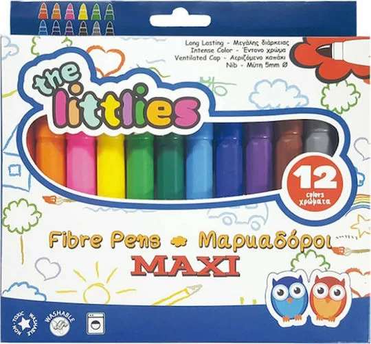 The Littlies Fibre Pens Πλενόμενοι Μαρκαδόροι Ζωγραφικής Χονδροί σε 12 Χρώματα